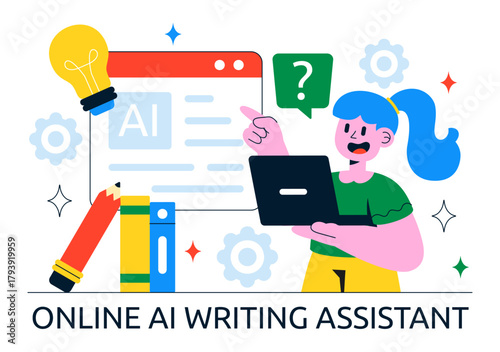 AI Writing Assistant Illustration with Artificial Intelligence Technology For Translation, Chatbot Interaction, Code Generation, And Article Writing