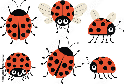 Cartoon ladybug illustration, cute insect drawing, red bug with black spots, vector design, children’s art, nature, animal, whimsical character