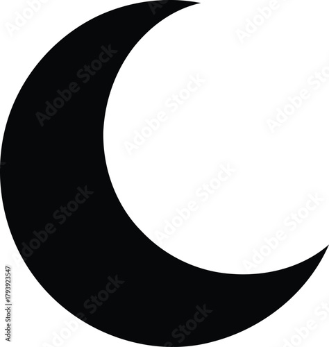 Simple black crescent moon silhouette isolated on white background