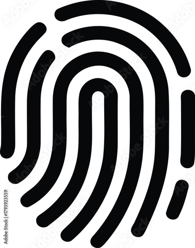 Black fingerprint icon on a white background representing identity and security