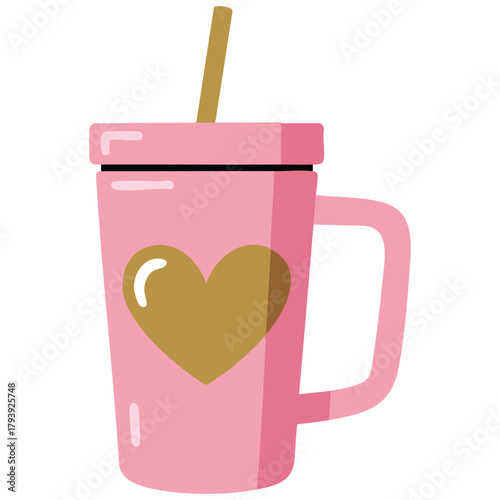 Pastel colored summer tumbler cup with heart decoration isolated vector illustration on white background