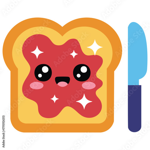 Cute kawaii bread with jam doodle vector sticker isolated vector illustration on white background