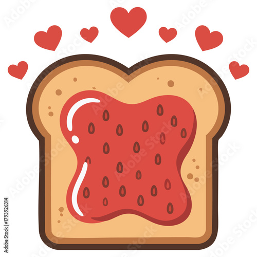 Toast with fruit jam filled outline design isolated vector illustration on white background