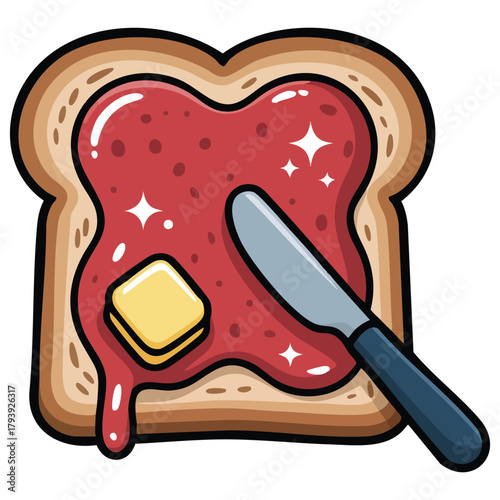 Breakfast bread with sweet jam vector sticker isolated vector illustration on white background