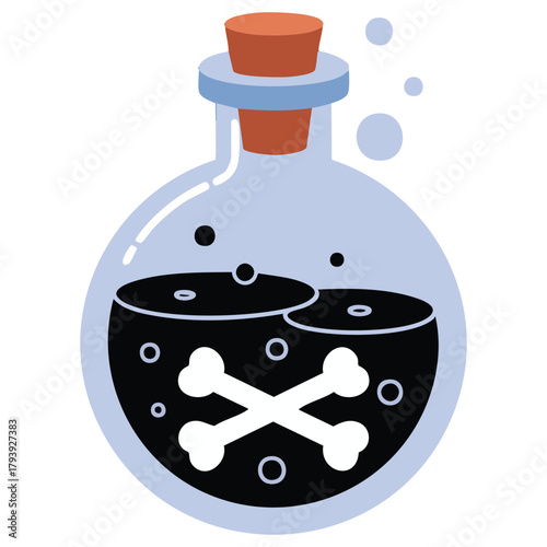 Poison bottle with black liquid skull isolated vector illustration on white background