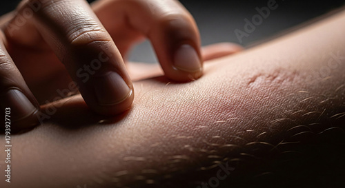 Hand Scratching Irritated Skin Showing Scar Close-Up