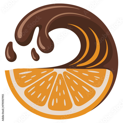 Chocolate dipped orange slice sweet treat isolated vector illustration on white background