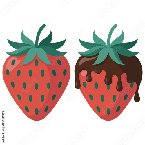 Hand drawn chocolate dipped strawberry dessert isolated vector illustration on white background
