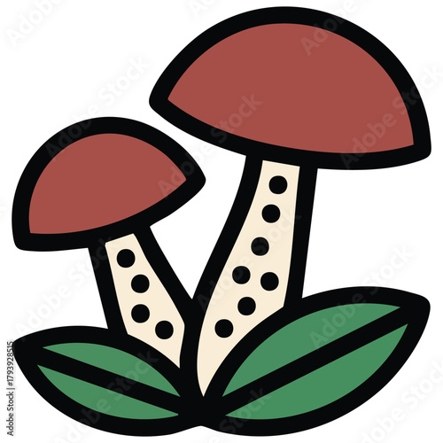 Wild mushrooms in forest clearing nature isolated vector illustration on white background