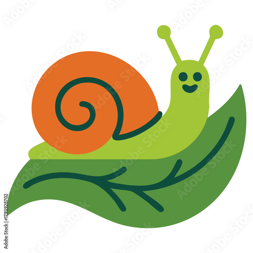 Snail vector on green leaf cartoon isolated vector illustration on white background
