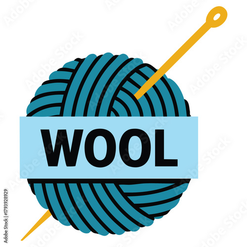 Wool yarn ball with knitting needles isolated vector illustration on white background
