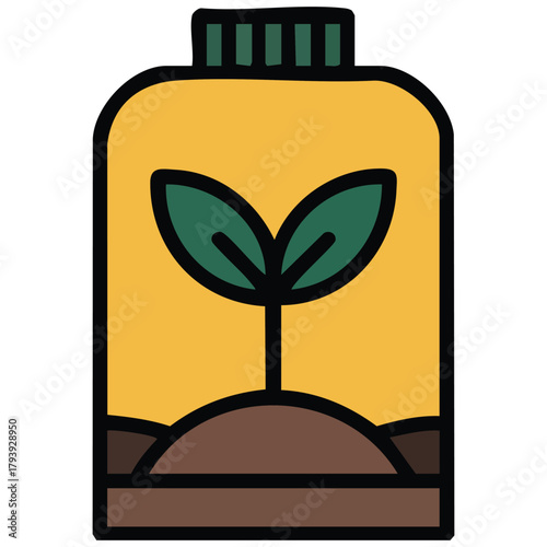 Brown paper bag with fertilizer and growing plant seedling vector illustration