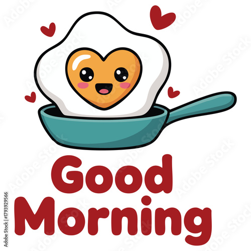 Fried heart egg kawaii with good morning text vector illustration