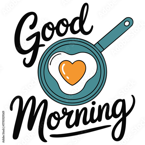 Fried heart egg with good morning text vector illustration isolated