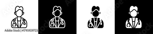 Doctor Line And Glyph Style Icon In White And Black Background