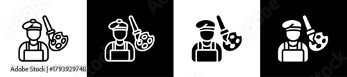 Artist Line And Glyph Style Icon In White And Black Background