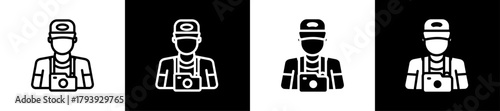Photographer Line And Glyph Style Icon In White And Black Background