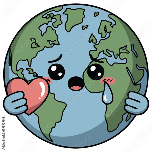 Sad baby Earth with band aid environmental vector illustration isolated