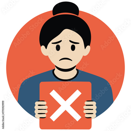 Young woman with cross mark vector illustration isolated on white background