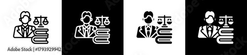 Lawyer Line And Glyph Style Icon In White And Black Background