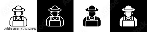 Farmer Line And Glyph Style Icon In White And Black Background