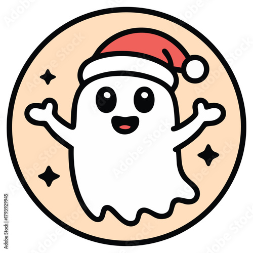 Ghost wearing Santa Claus costume hand drawn vector illustration