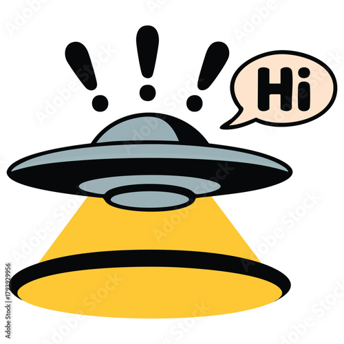 Hand drawn UFO alien aircraft vector illustration isolated