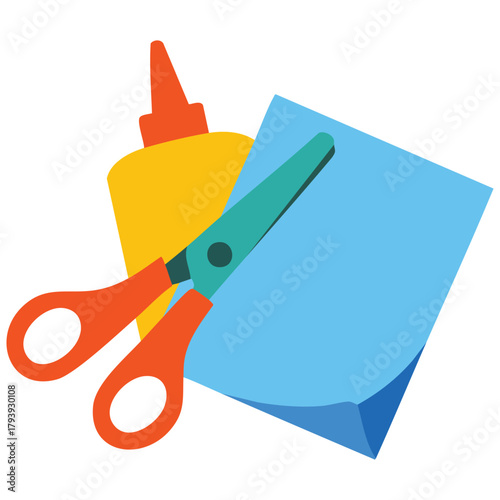 Glue paper and scissors flat icon vector illustration isolated