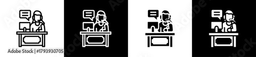 Receptionist Line And Glyph Style Icon In White And Black Background