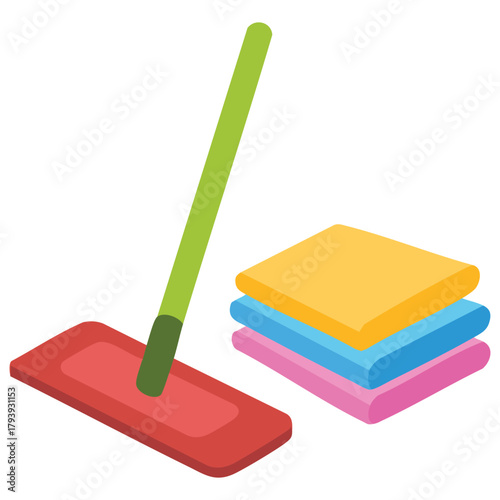 House cleaning mop with maintenance concept isolated vector illustration on white background