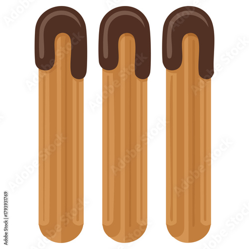 Mexican sweet churros sticks in paper bag with chocolate sauce isolated vector illustration