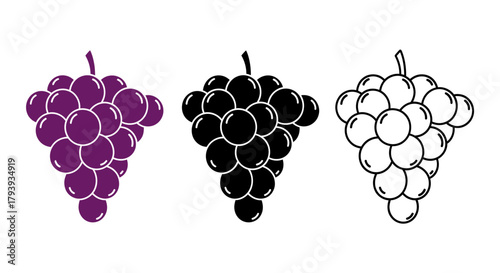 Minimalist illustration of three sets of grapes silhouettes, Symbolizing elegant minimal fruit design, flat vector design.