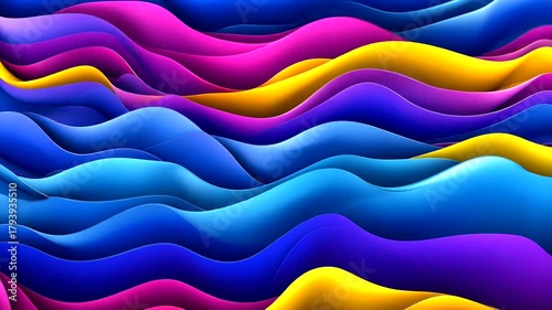Vibrant, smooth, wavy forms in blue, purple, pink, yellow