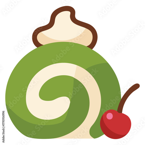 Green tea cream dessert pastry isolated vector illustration on white background