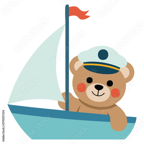 Ship with bear navigator isolated vector illustration on white background