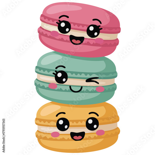 Macaroon cookie with lovely expression isolated vector illustration on white background