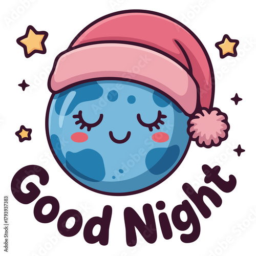 World with bedtime greeting isolated vector illustration on white background