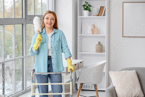 Mature woman with walker an...