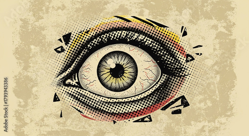 Wallpaper Mural Intense, watchful eye with vintage comic book style and abstract geometric shapes creates a powerful symbol of perception and vigilance Torontodigital.ca