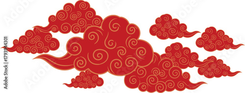 Red Chinese Clouds Auspicious Traditional Asian Culture Design Element.