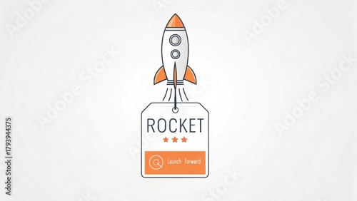 A minimal rocket icon launching from its tag