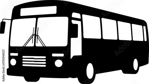 Silhouette of a classic black city bus on a white background