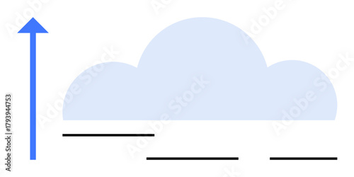 Upward blue arrow next to a cloud, symbolizing growth, progress, and data storage. Ideal for technology, innovation, analytics, data sharing sustainability business and growth concepts. Simple