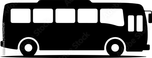 Black silhouette of a passenger bus on a white background