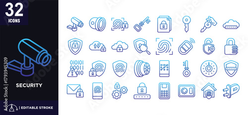 Security line gradient icon set