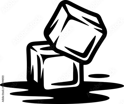 Two hand drawn ice cubes melting on a white background