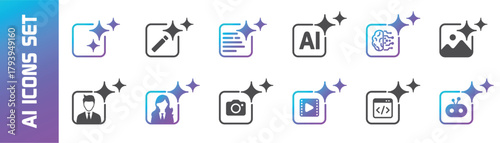 AI generate icons set, generate icon with technology buttons, artificial intelligence set of icons.