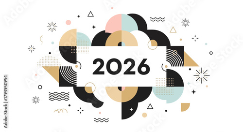 Celebrate 2026 with a modern geometric design perfect for invitations, posters, and new year promotions with a playful, festive aesthetic