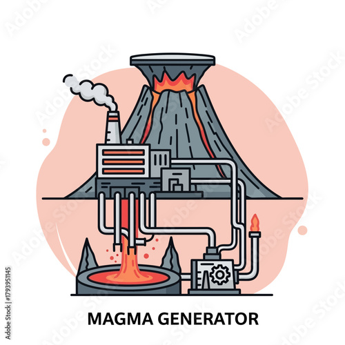 Innovative magma generator harnessing geothermal energy with efficiency, a power concept for sustainable future, perfect for industrial tech presentations
