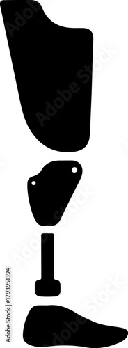 Black silhouette of a prosthetic leg and foot on white background